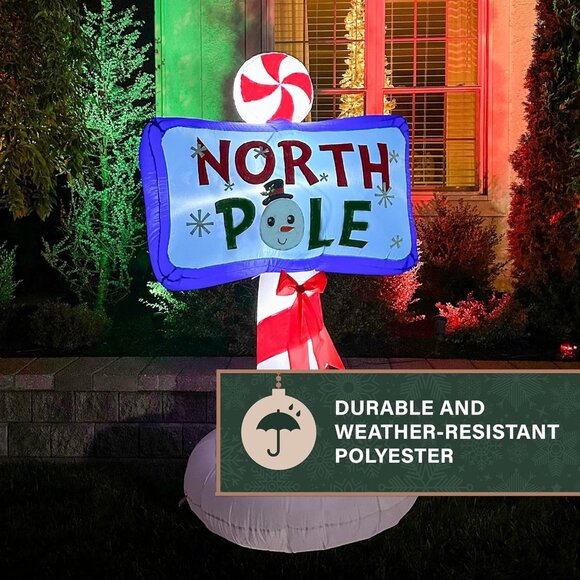 6-Ft. Tall North Pole Sign Blow Up Inflatable with Lights,  Christmas Decor - Picture 5 of 5